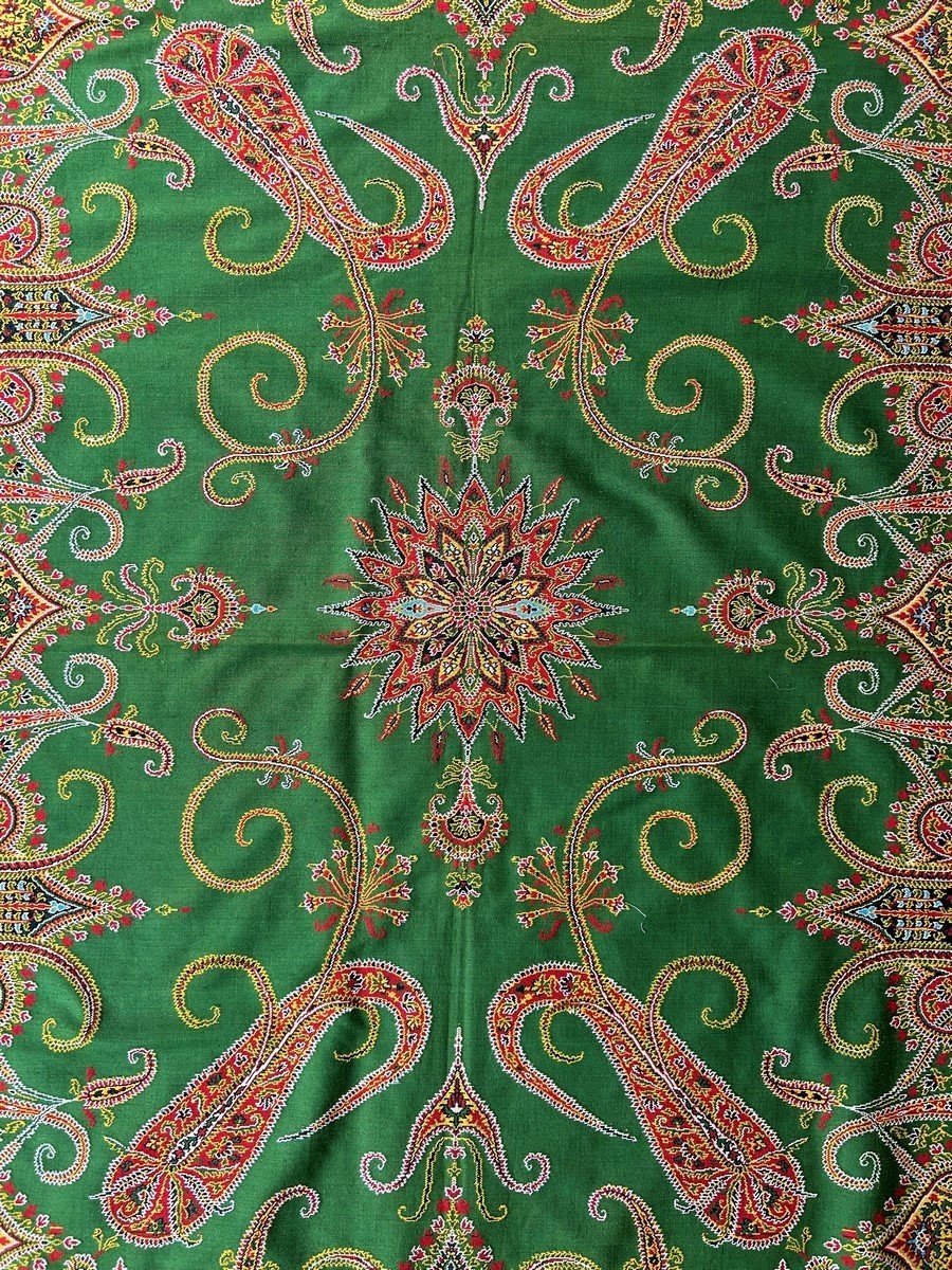 Beautiful French Cashmere Shawl With Large Green Reserve Circa 1845-photo-6