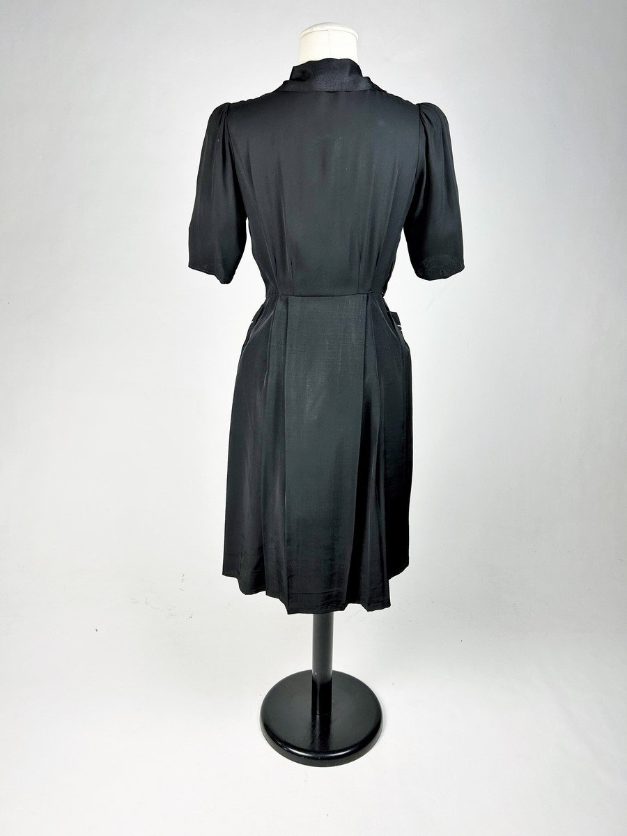 Little Black Dress With Embroidered Wheat Ears - France Circa 1945 -photo-4