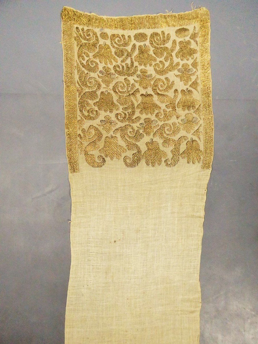 Ottoman Belt Or Towel In Reversible Gold Embroidered Cotton Yarn - 18th Century-photo-4