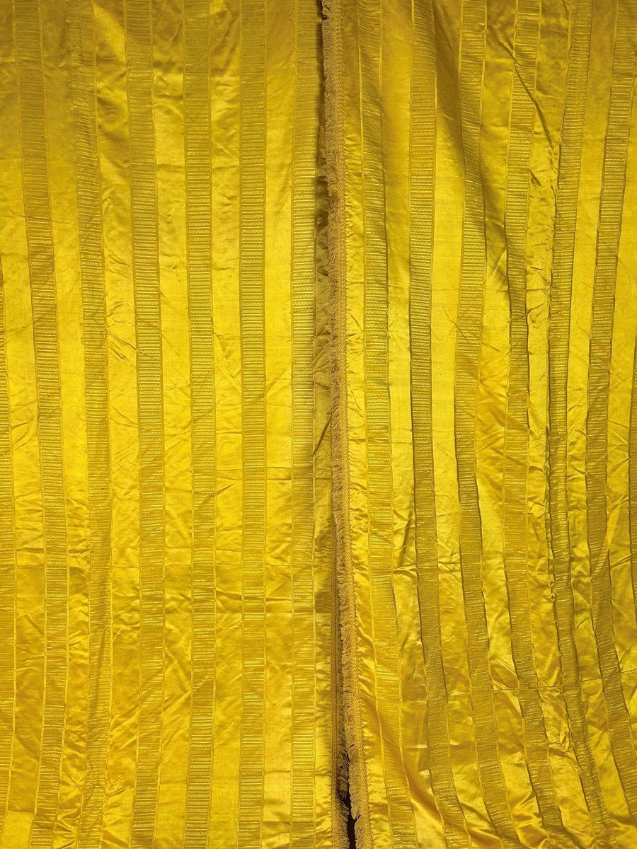 Second Curtain First Empire In Daffodil Yellow Satin Gourgouran - France Circa 1810-photo-4