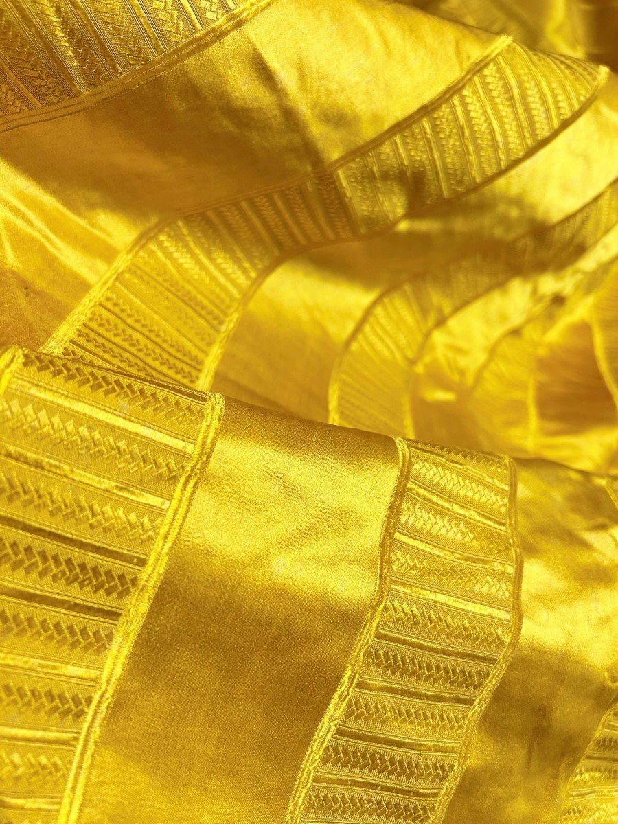 Second Curtain First Empire In Daffodil Yellow Satin Gourgouran - France Circa 1810-photo-3
