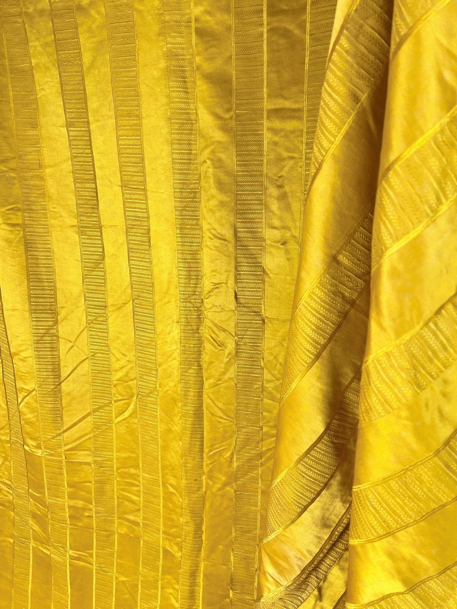 Second Curtain First Empire In Daffodil Yellow Satin Gourgouran - France Circa 1810-photo-4