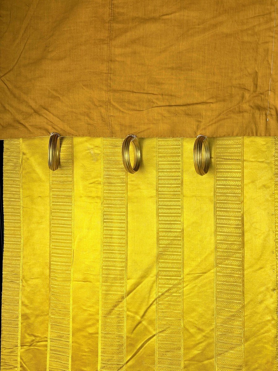 Second Curtain First Empire In Daffodil Yellow Satin Gourgouran - France Circa 1810-photo-5