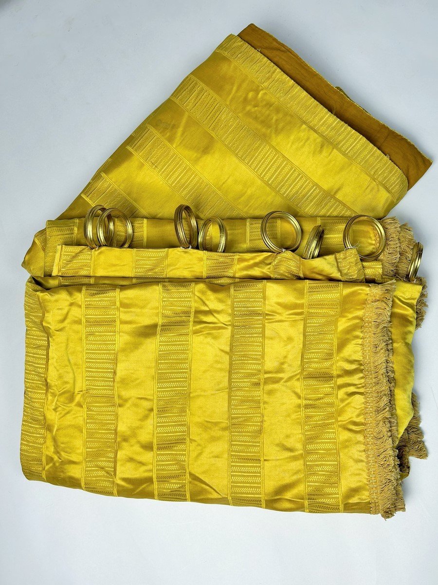 Second Curtain First Empire In Daffodil Yellow Satin Gourgouran - France Circa 1810-photo-8