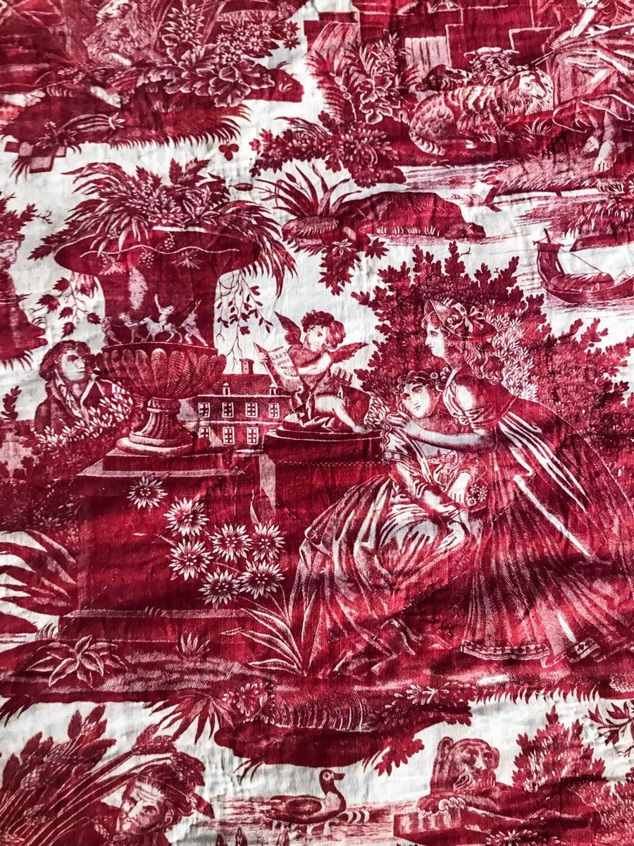 Duchess Bedspread Toile De Beautiran "the Art Of Loving Or The Pleasant Lesson" Circa 1820-photo-7