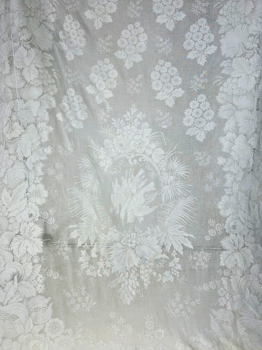Curtain In Woven Cotton Voile With Large Hunting And Fruit Decor - France Circa 1850-photo-3
