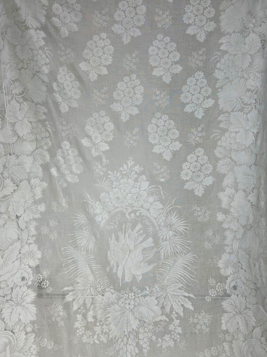 Curtain In Woven Cotton Voile With Large Hunting And Fruit Decor - France Circa 1850-photo-1