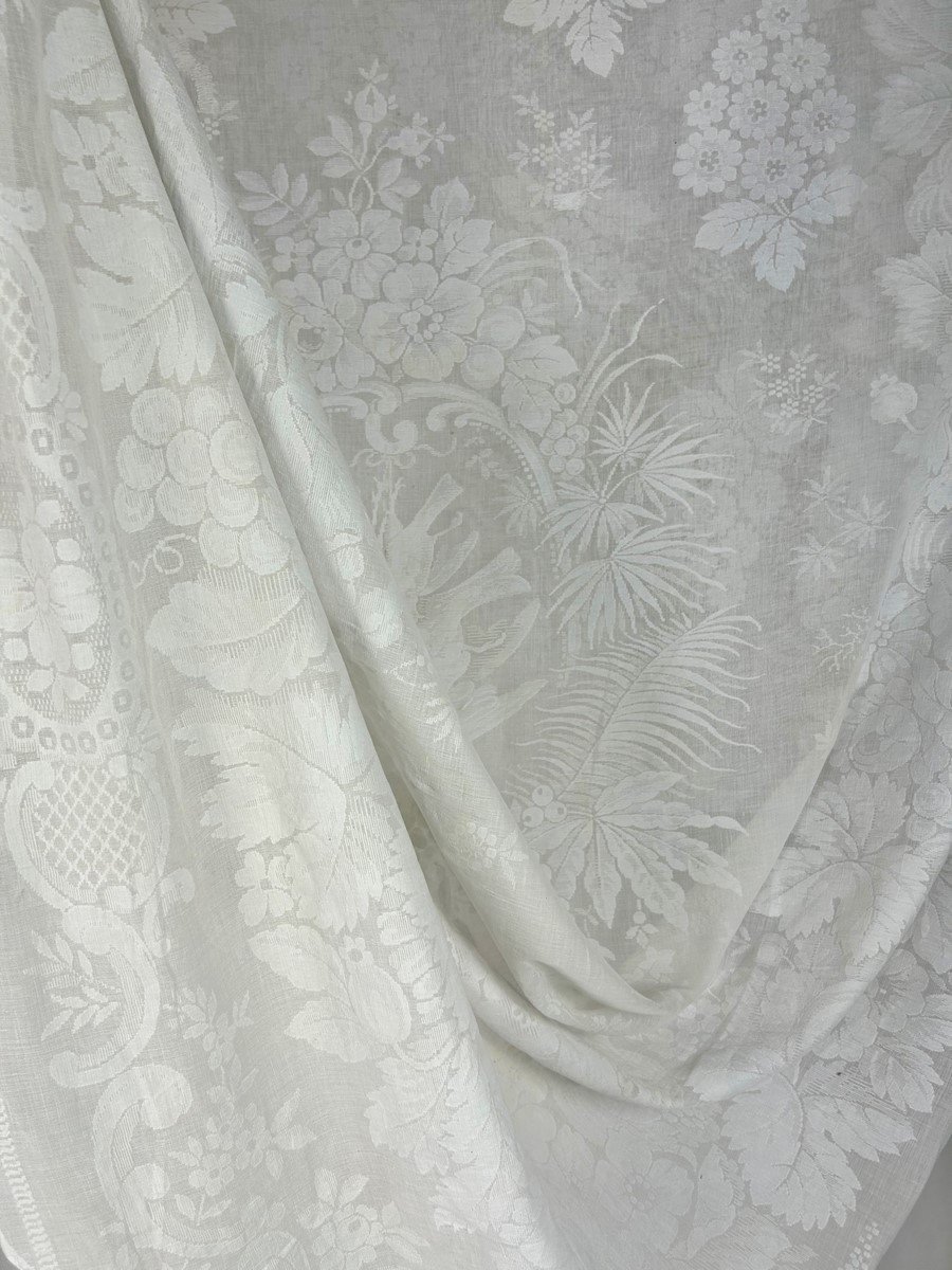 Curtain In Woven Cotton Voile With Large Hunting And Fruit Decor - France Circa 1850-photo-4