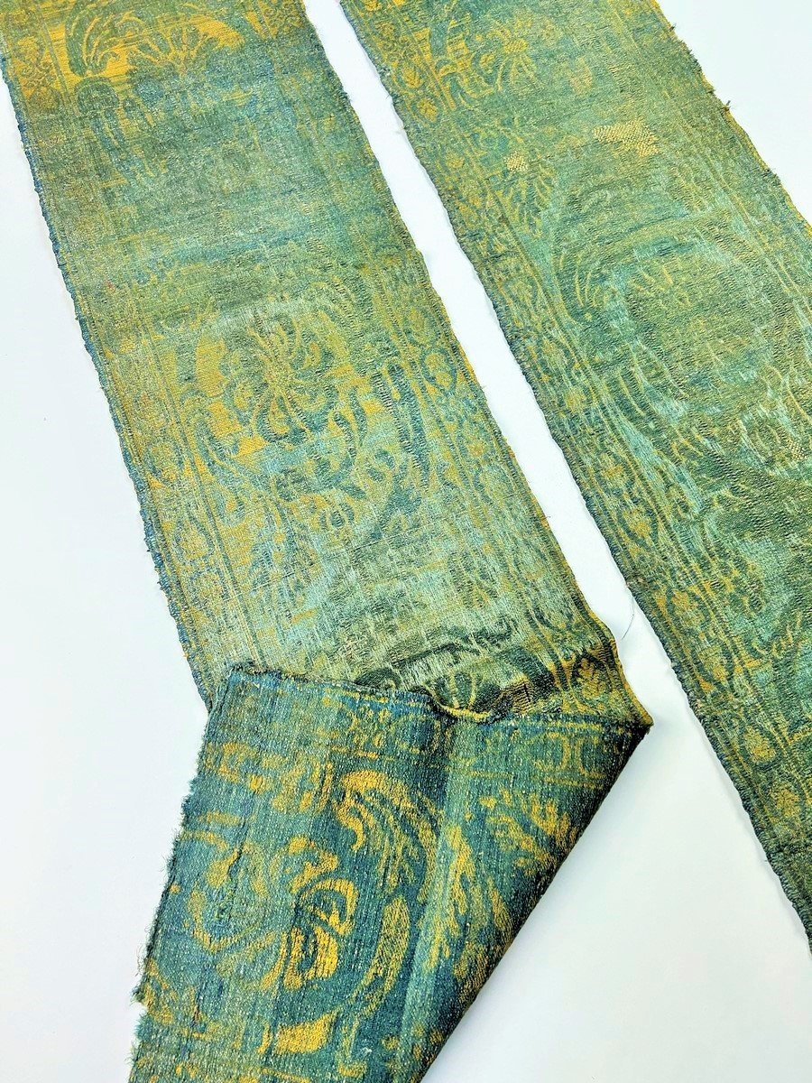 Two Borders In Green-yellow Brocatelle Tapestry - Late Louis XIV Or Regency Period-photo-3
