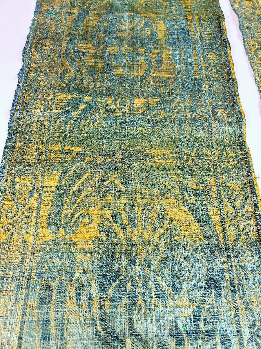 Two Borders In Green-yellow Brocatelle Tapestry - Late Louis XIV Or Regency Period-photo-1