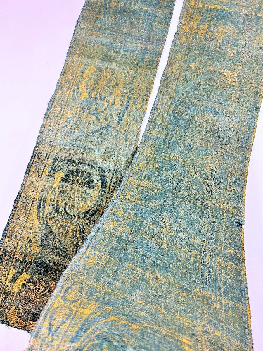 Two Borders In Green-yellow Brocatelle Tapestry - Late Louis XIV Or Regency Period-photo-4