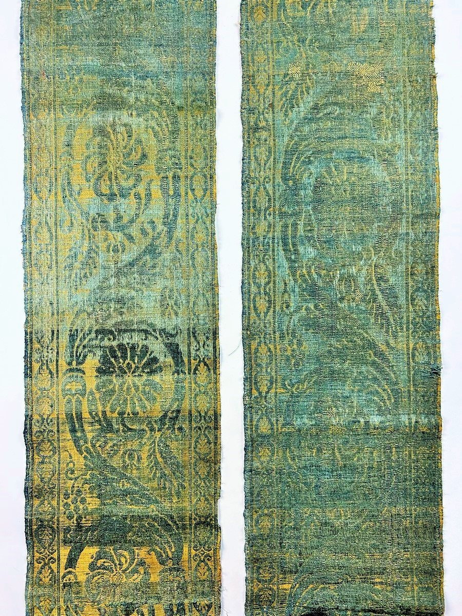 Two Borders In Green-yellow Brocatelle Tapestry - Late Louis XIV Or Regency Period