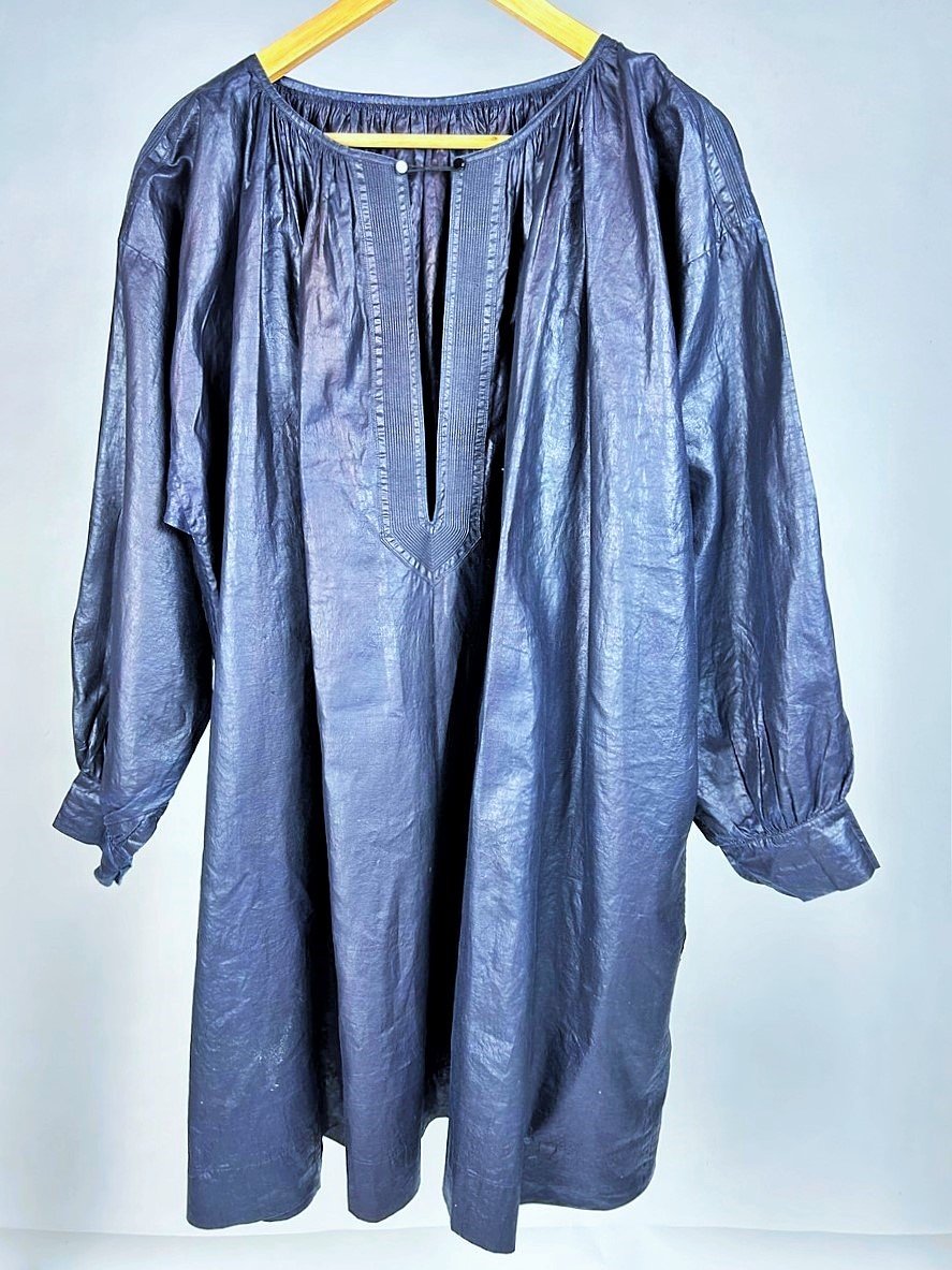 Une Blaude/biaude Ou Blouse De Fête En Coton Glacé Teint Indigo - France Circa 1850/1900-photo-2