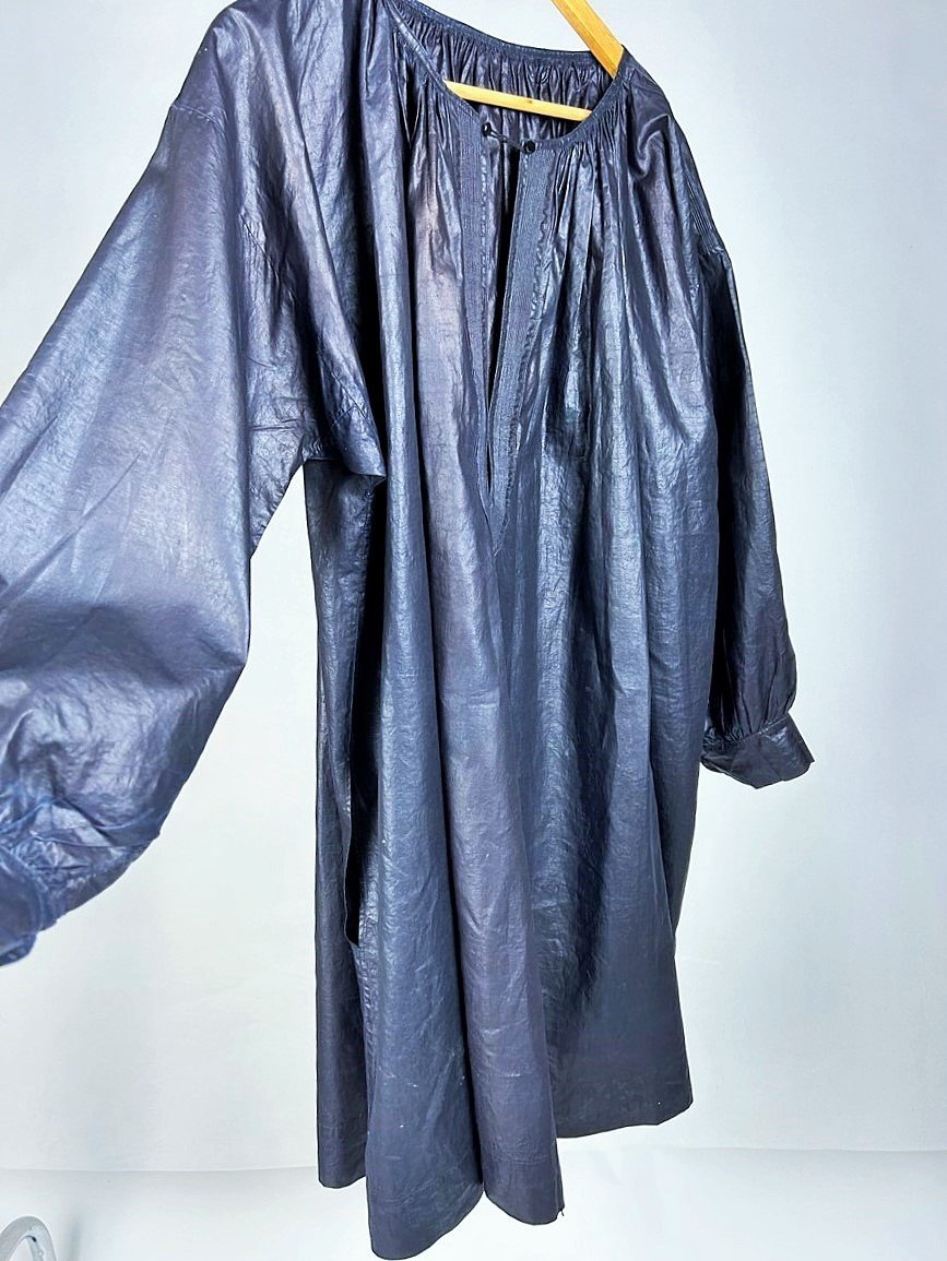 Une Blaude/biaude Ou Blouse De Fête En Coton Glacé Teint Indigo - France Circa 1850/1900-photo-3