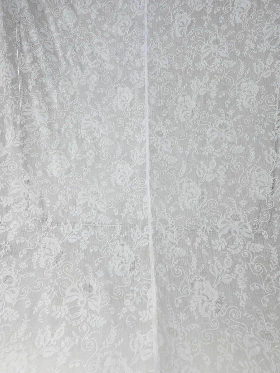 Indian Jamdani Type Woven And Embroidered Cotton Voile Curtain - France Circa 1810-1830-photo-4