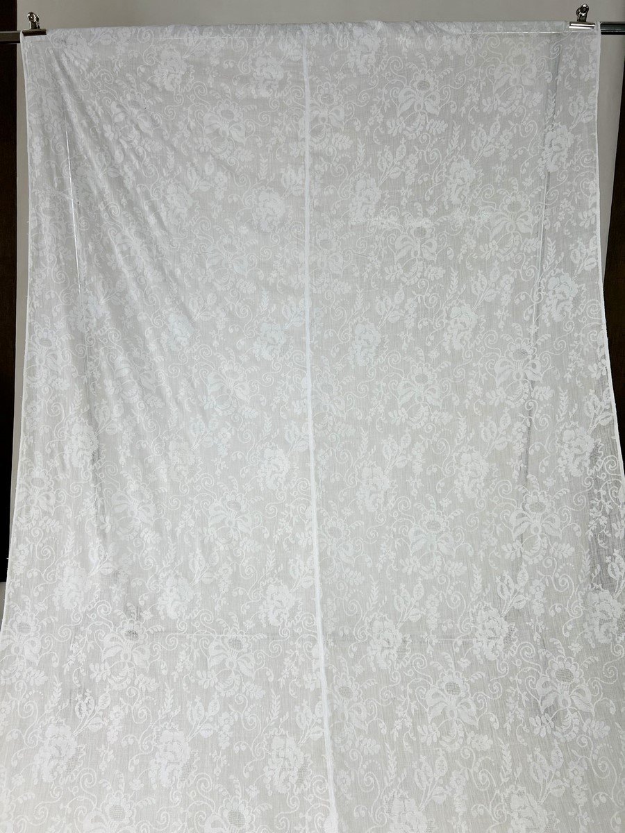 Indian Jamdani Type Woven And Embroidered Cotton Voile Curtain - France Circa 1810-1830-photo-2