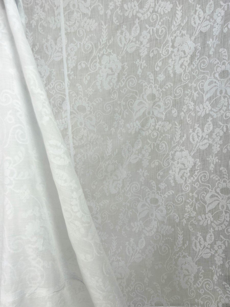 Indian Jamdani Type Woven And Embroidered Cotton Voile Curtain - France Circa 1810-1830-photo-5