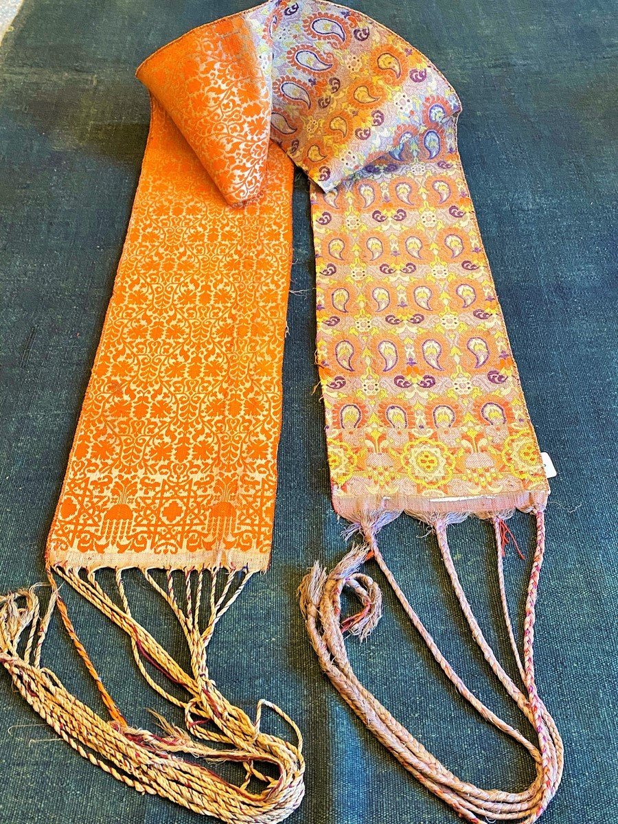 Demie Ceinture De Fès En Brocatelle De Soie Et Lin - Maroc 19ème Siècle-photo-4