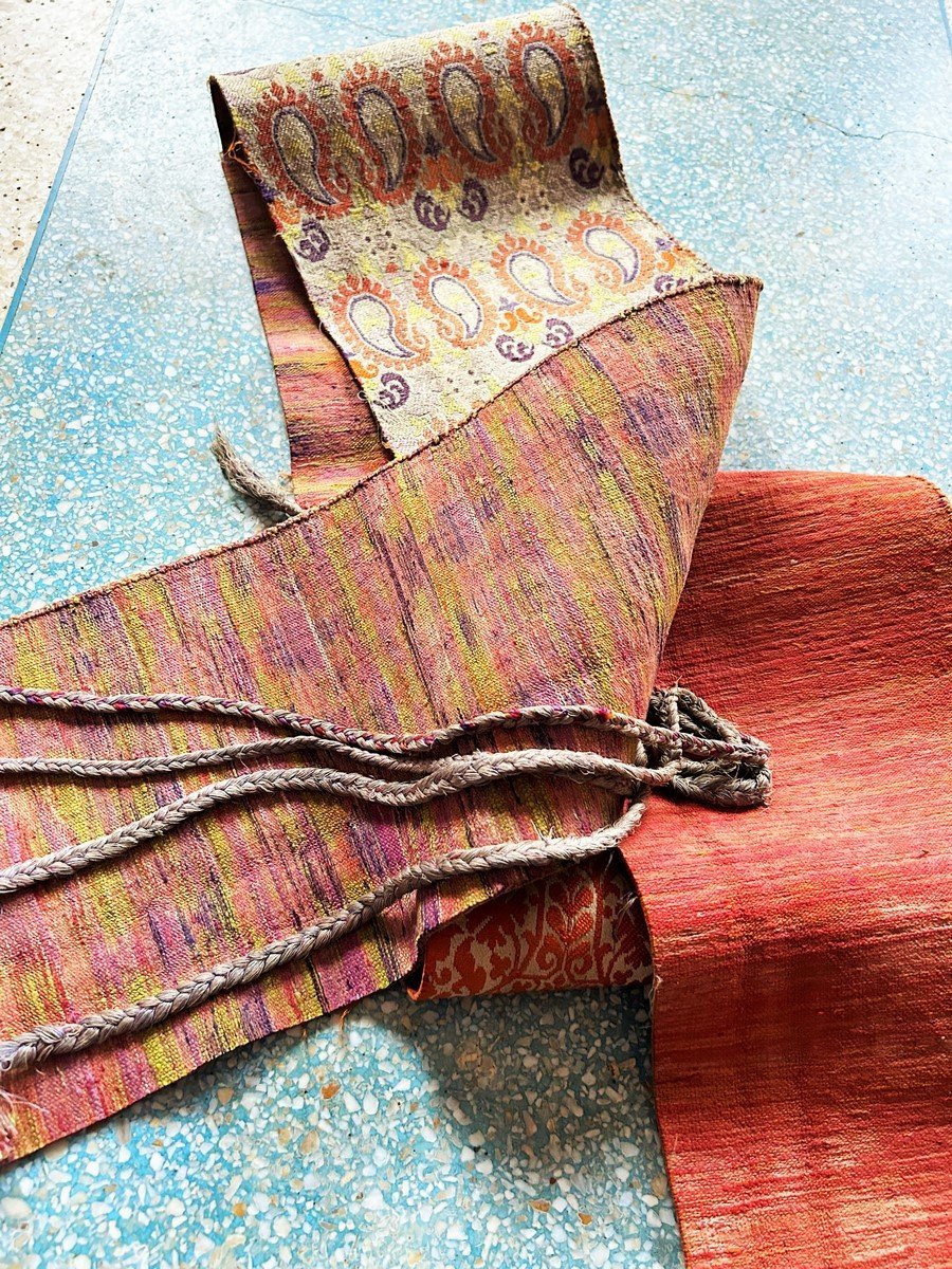 Demie Ceinture De Fès En Brocatelle De Soie Et Lin - Maroc 19ème Siècle-photo-2