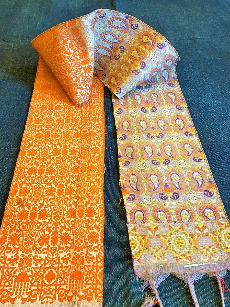 Demie Ceinture De Fès En Brocatelle De Soie Et Lin - Maroc 19ème Siècle