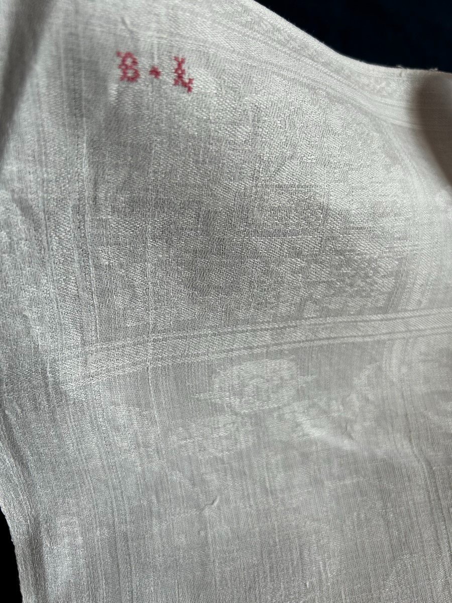 Serviettes De Banquet En Lin Damassé - Décor En Rocaille Fin 17è, Début 18e-photo-4