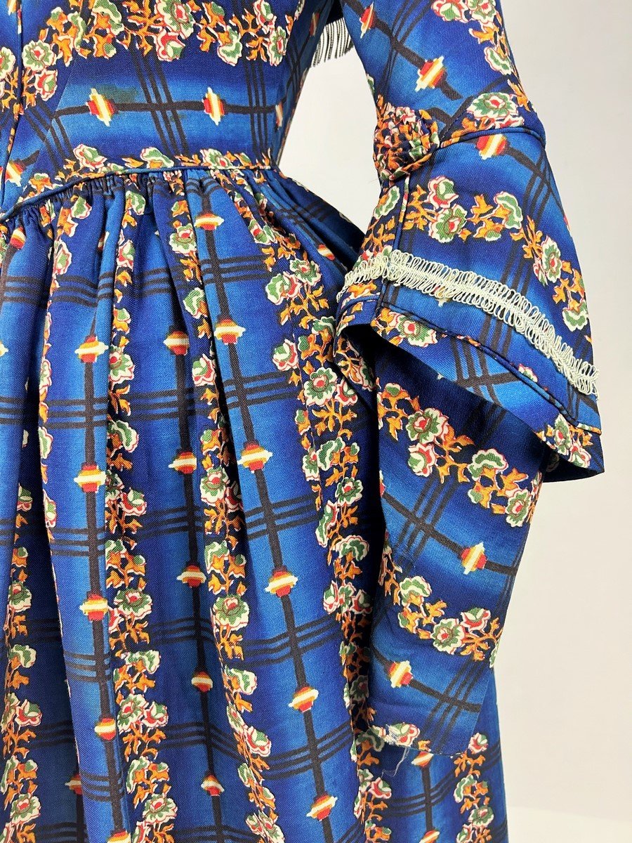 Robe De Jour En étamine De Laine Ombrée Et Imprimée De Roses - Angleterre Circa 1840-photo-4