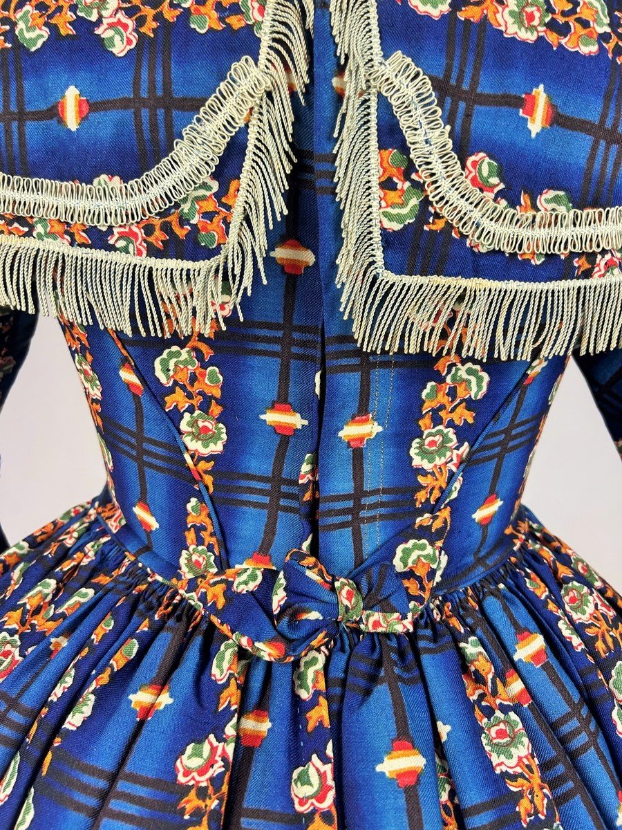 Robe De Jour En étamine De Laine Ombrée Et Imprimée De Roses - Angleterre Circa 1840-photo-7