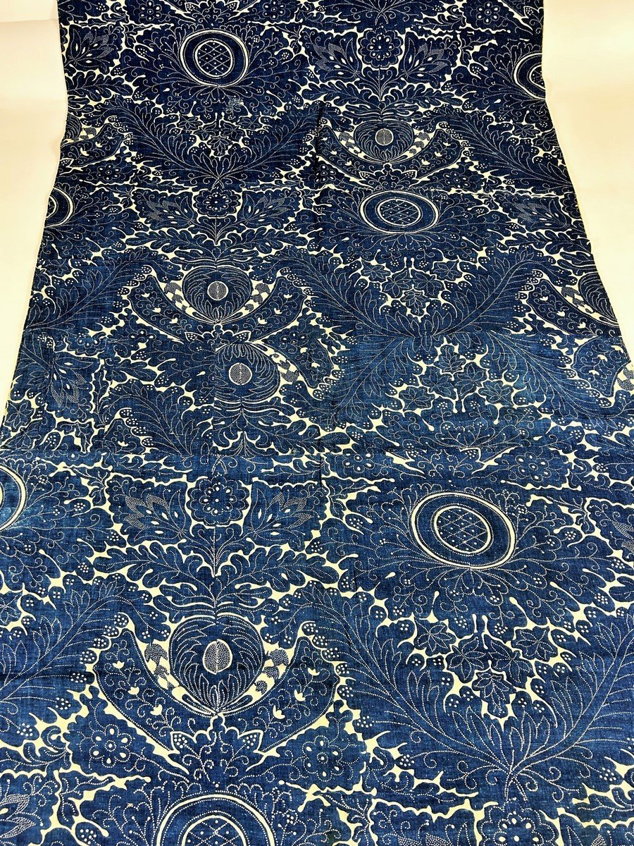 Pente De Lit En Siamoise Imprimée à La Réserve De Cire Indigo - France Circa 1780-photo-3