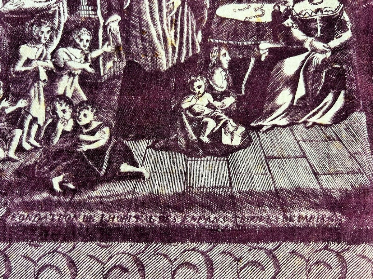 Saint Vincent De Paul, Rouen Printed Canvas Bedspread In Purple - Normandy Circa 1820-photo-3