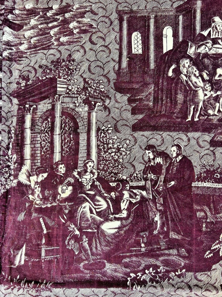 Saint Vincent De Paul, Rouen Printed Canvas Bedspread In Purple - Normandy Circa 1820-photo-1