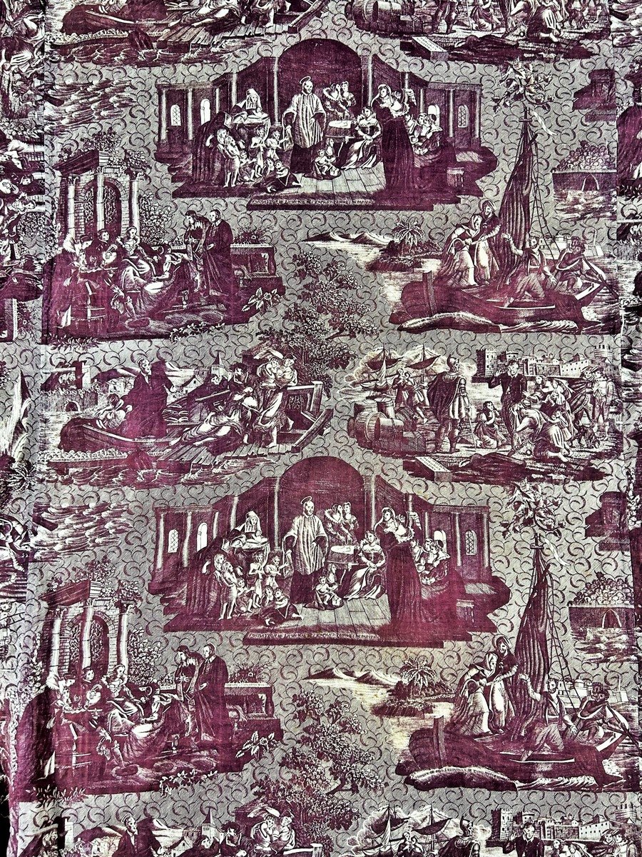 Saint Vincent De Paul, Rouen Printed Canvas Bedspread In Purple - Normandy Circa 1820