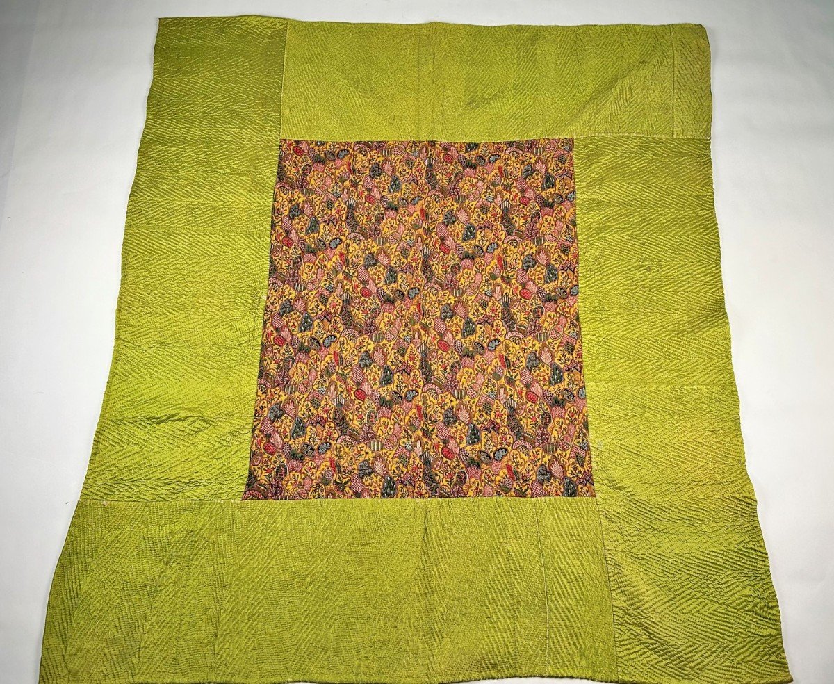 Courtepointe En Soie Et Indienne, Motif Imbriqué Chinois De Jouy-en-josas Circa 1795-photo-2