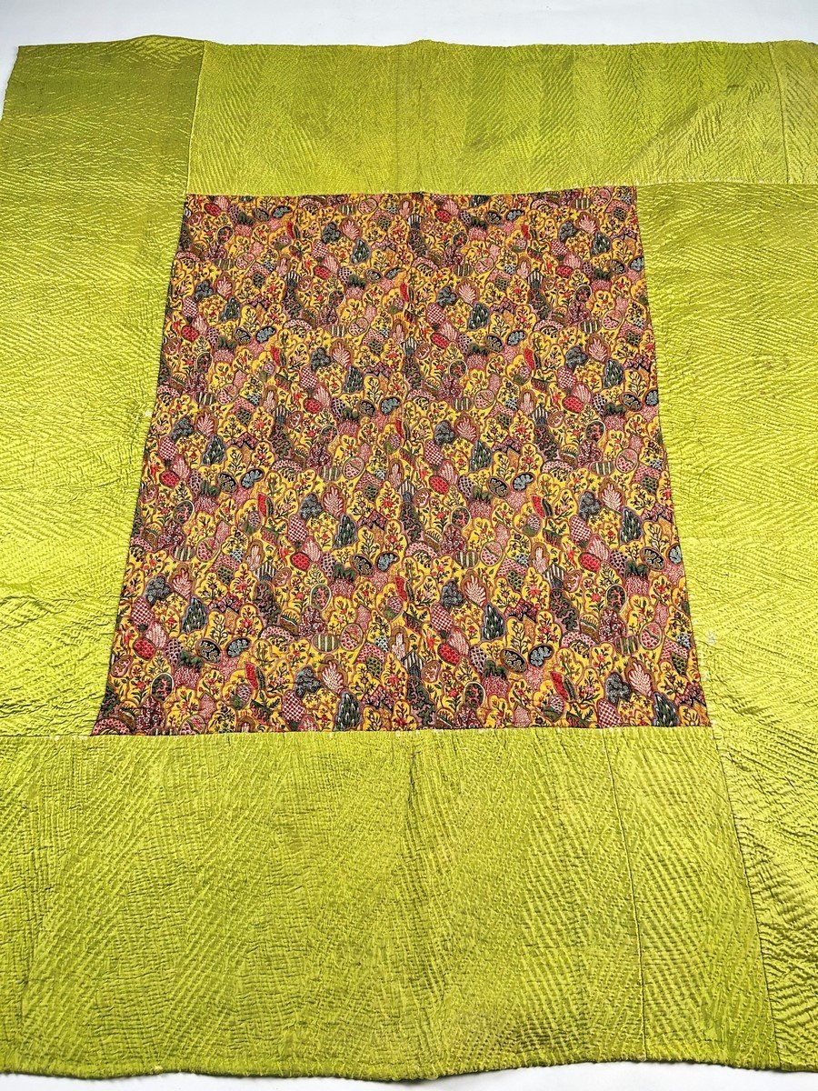 Courtepointe En Soie Et Indienne, Motif Imbriqué Chinois De Jouy-en-josas Circa 1795-photo-3