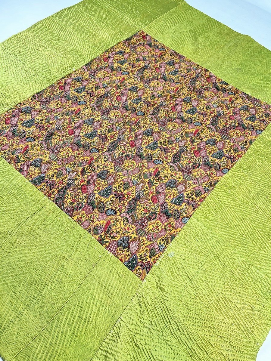 Courtepointe En Soie Et Indienne, Motif Imbriqué Chinois De Jouy-en-josas Circa 1795-photo-4