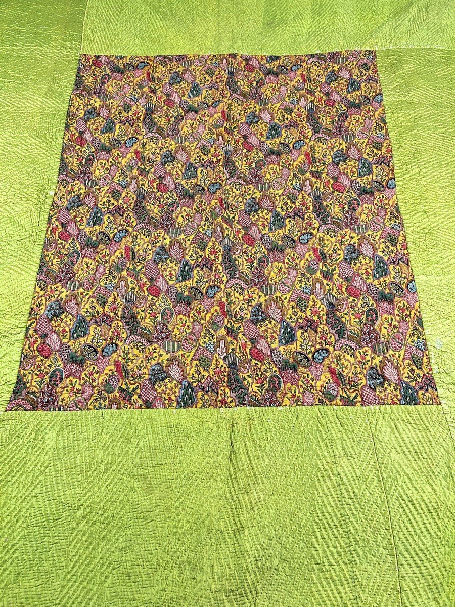 Courtepointe En Soie Et Indienne, Motif Imbriqué Chinois De Jouy-en-josas Circa 1795-photo-2