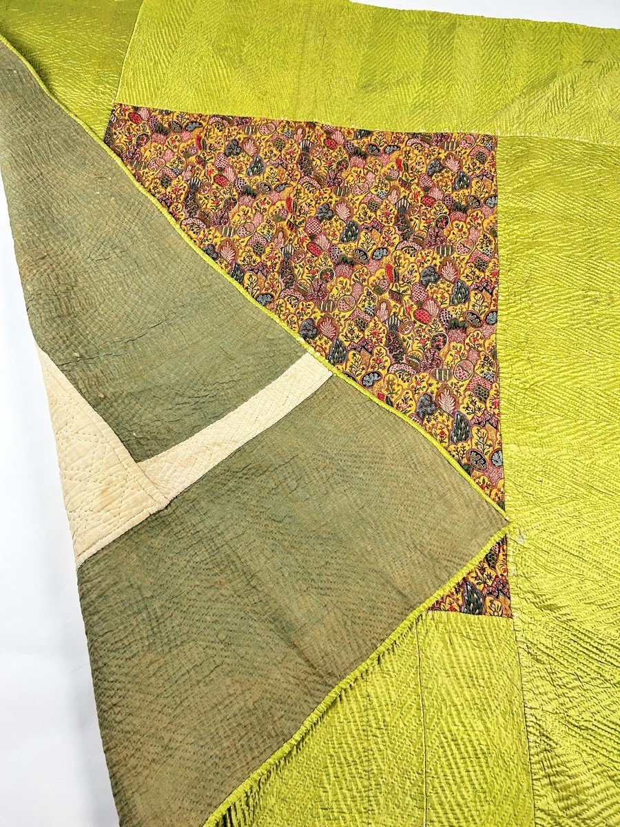 Courtepointe En Soie Et Indienne, Motif Imbriqué Chinois De Jouy-en-josas Circa 1795-photo-3