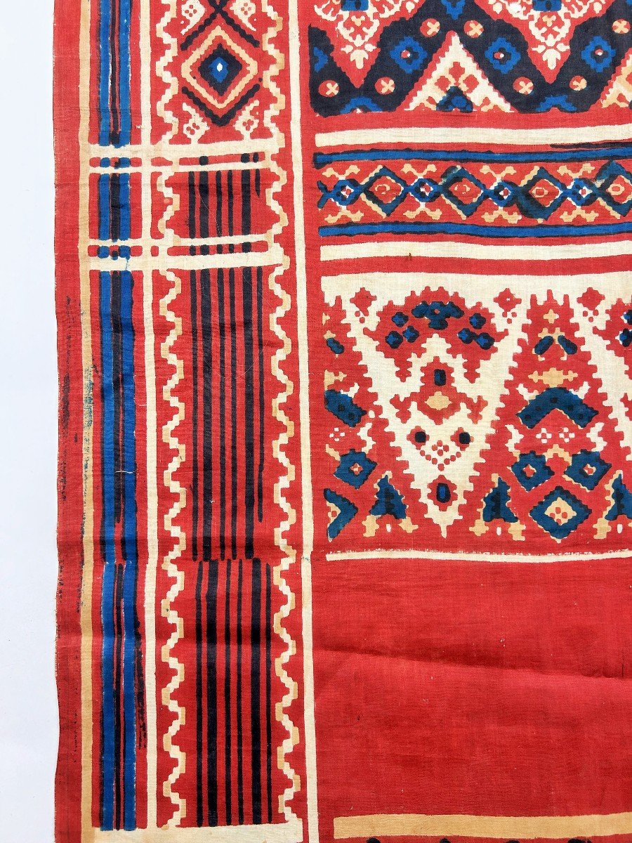 Patola Or Ceremonial Shawl In Woodblock Printed Cotton - India Gujarat Late 18th Century -photo-4