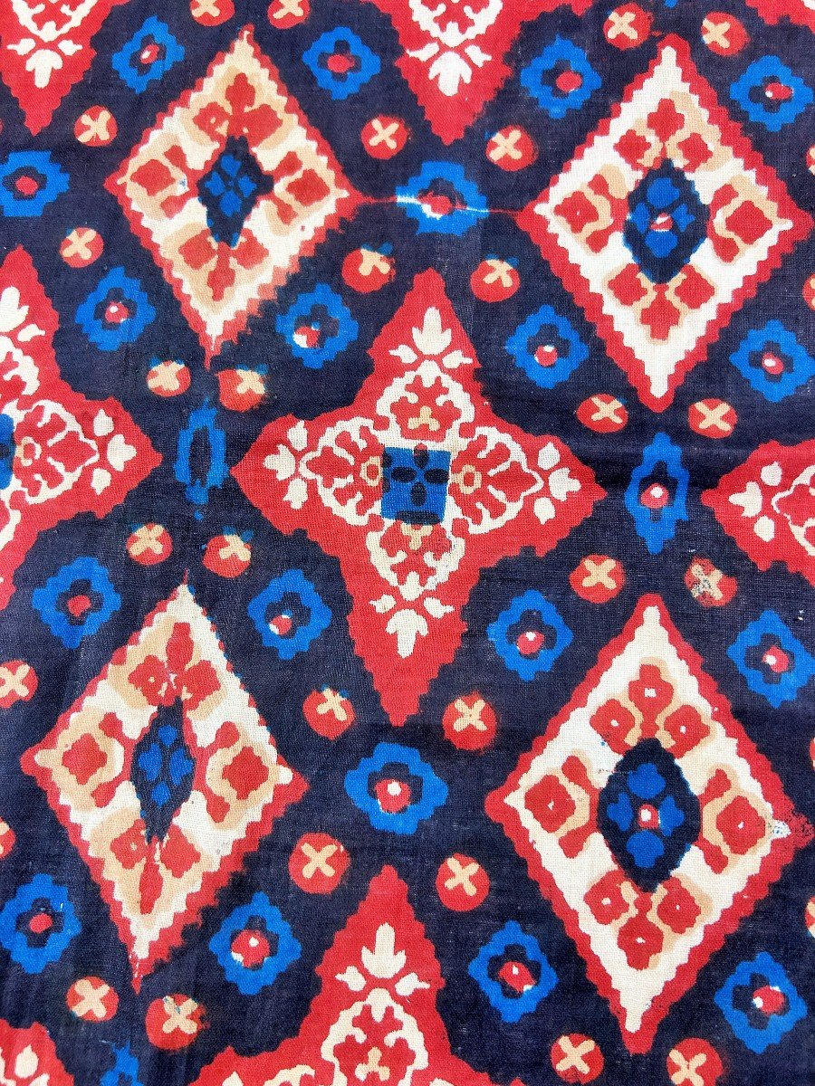 Patola Or Ceremonial Shawl In Woodblock Printed Cotton - India Gujarat Late 18th Century -photo-2