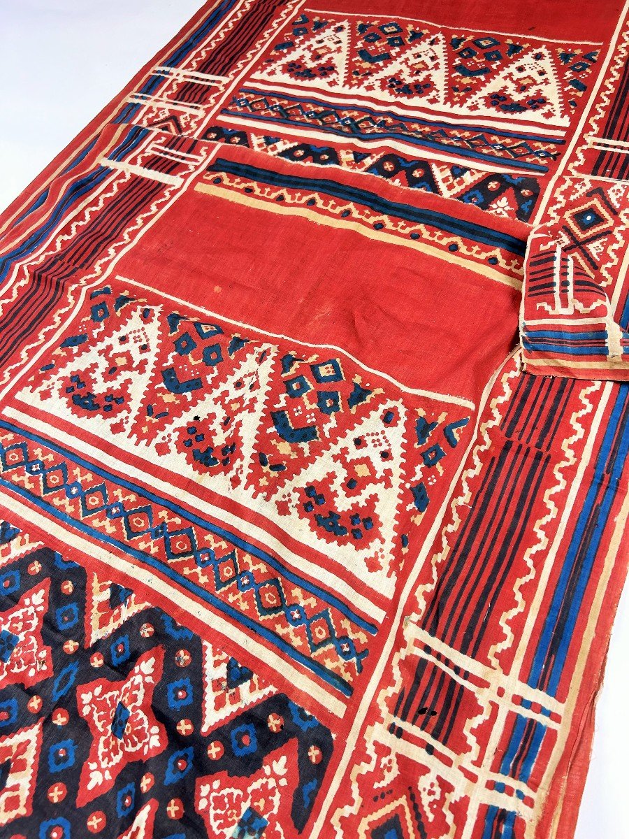 Patola Or Ceremonial Shawl In Woodblock Printed Cotton - India Gujarat Late 18th Century -photo-5