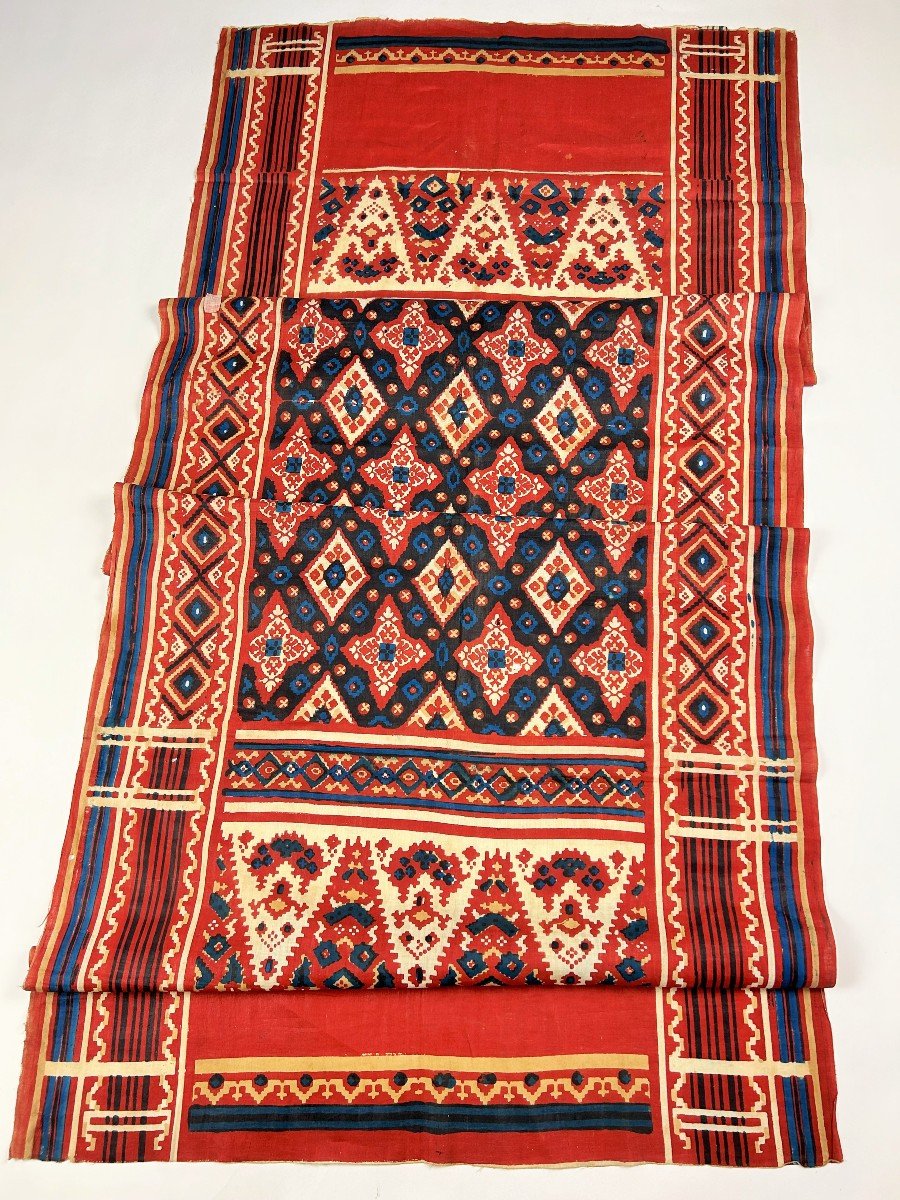 Patola Or Ceremonial Shawl In Woodblock Printed Cotton - India Gujarat Late 18th Century -photo-7