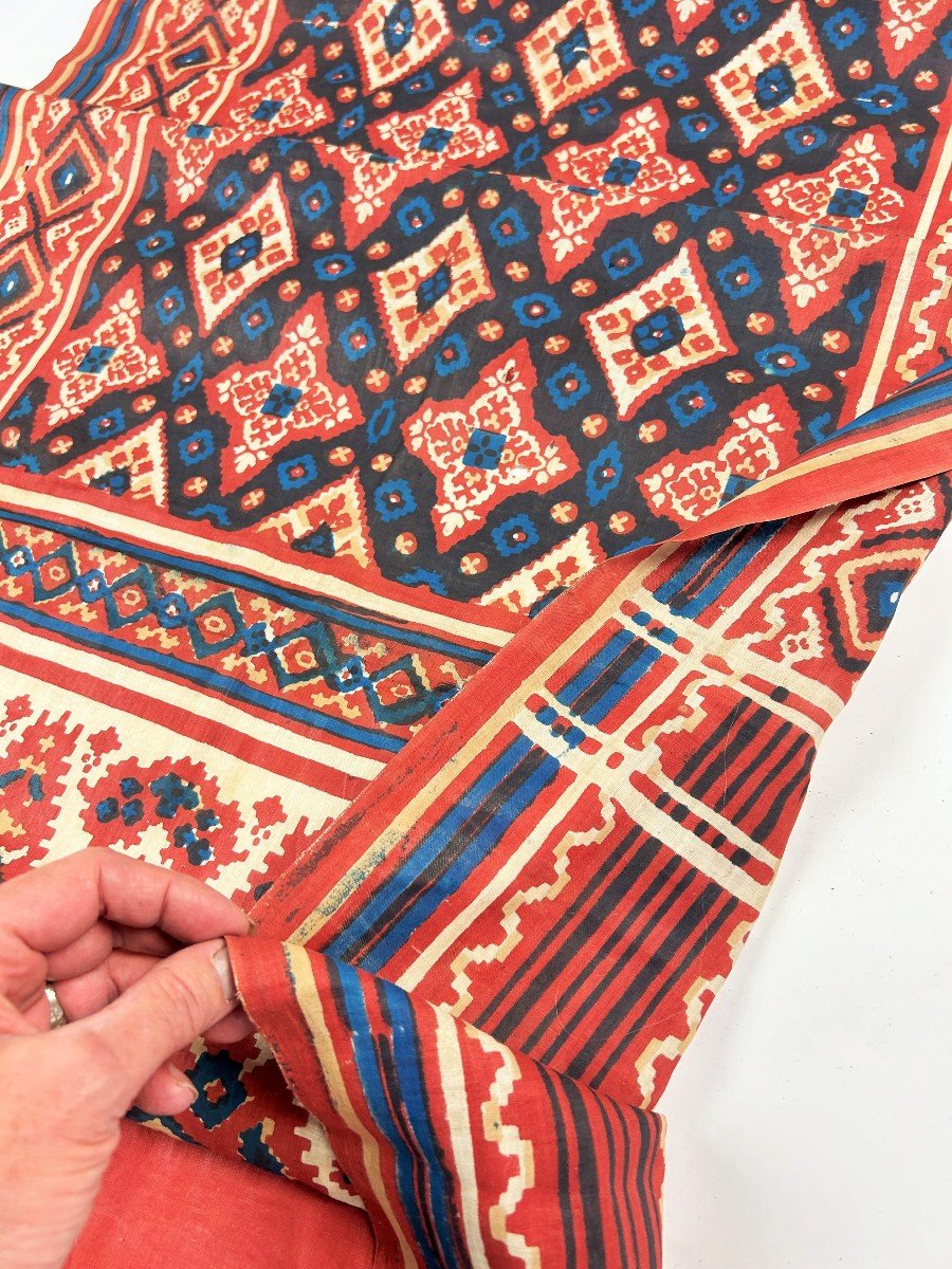 Patola Or Ceremonial Shawl In Woodblock Printed Cotton - India Gujarat Late 18th Century -photo-8