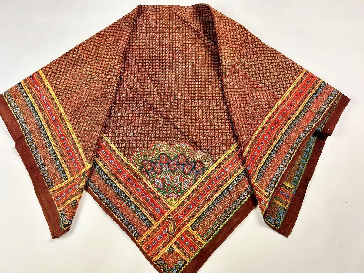 Printed Scarf With Picoted Palmettes - Provence Circa 1860