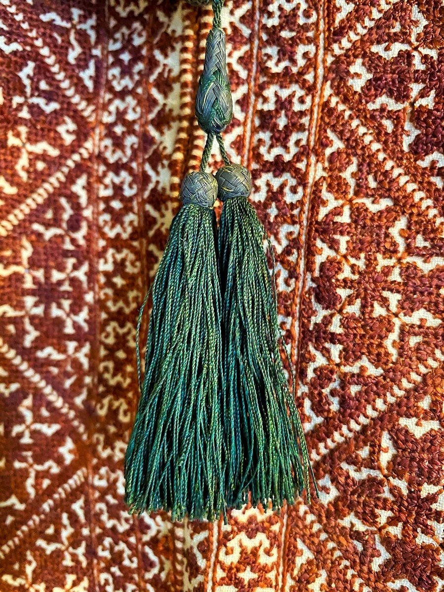 Réticule En Maille De Fils De Soie Vert Et Argent En Zig-zag - France Circa 1810-1830-photo-3