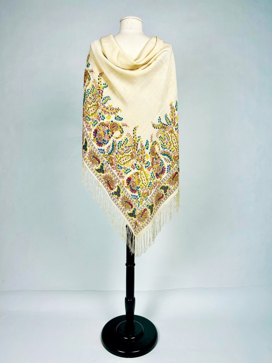 Printed Crepe De Chine Shawl With Palmette Decor - France Or England Circa 1880-1900-photo-2