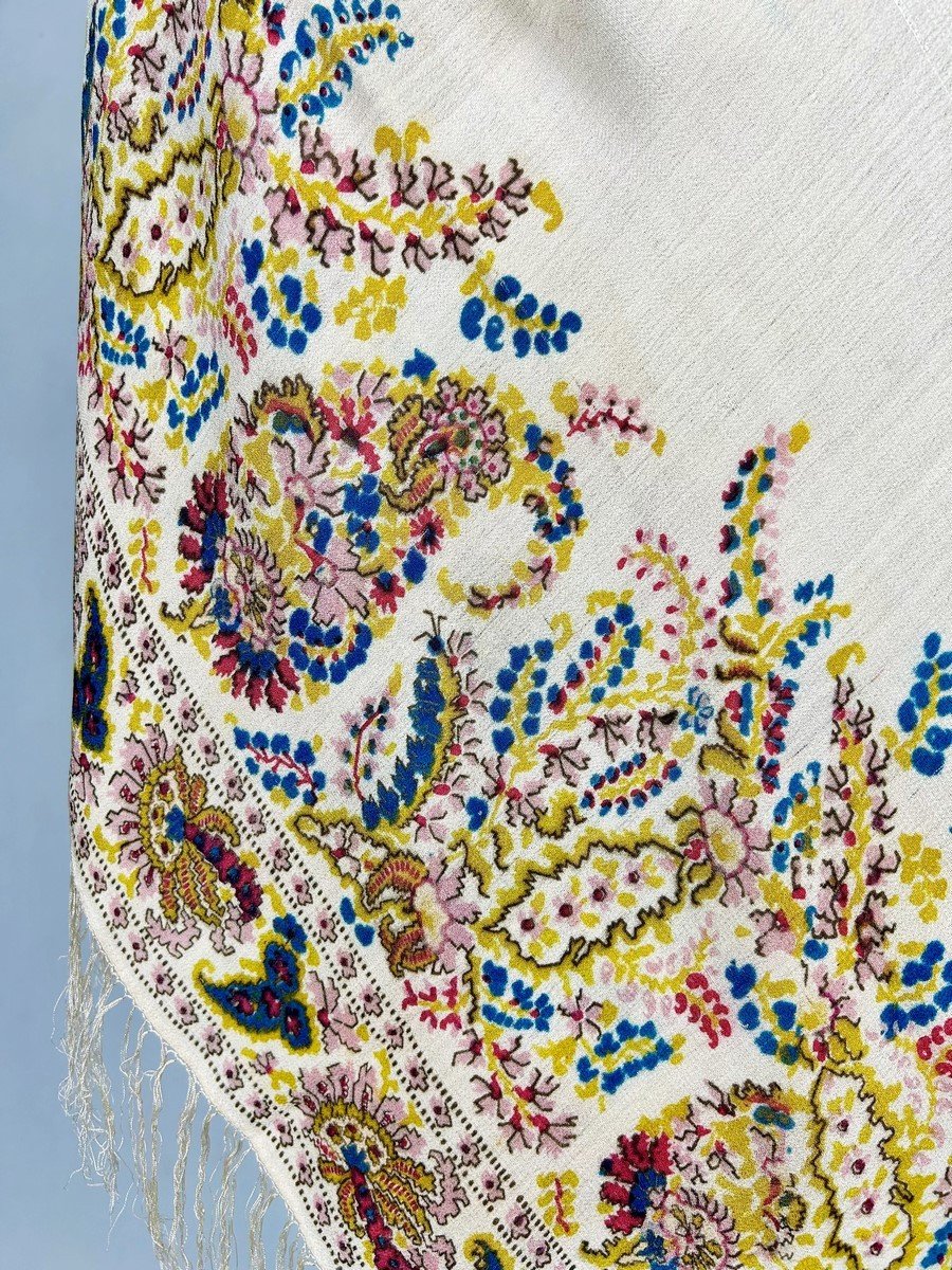 Printed Crepe De Chine Shawl With Palmette Decor - France Or England Circa 1880-1900-photo-3