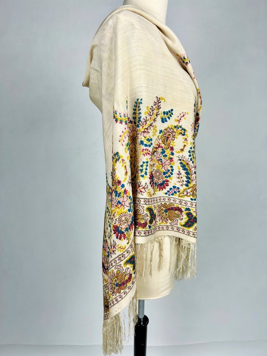 Printed Crepe De Chine Shawl With Palmette Decor - France Or England Circa 1880-1900-photo-4
