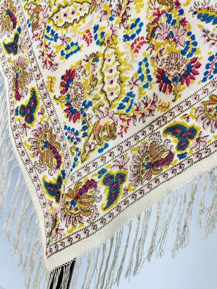 Printed Crepe De Chine Shawl With Palmette Decor - France Or England Circa 1880-1900-photo-1