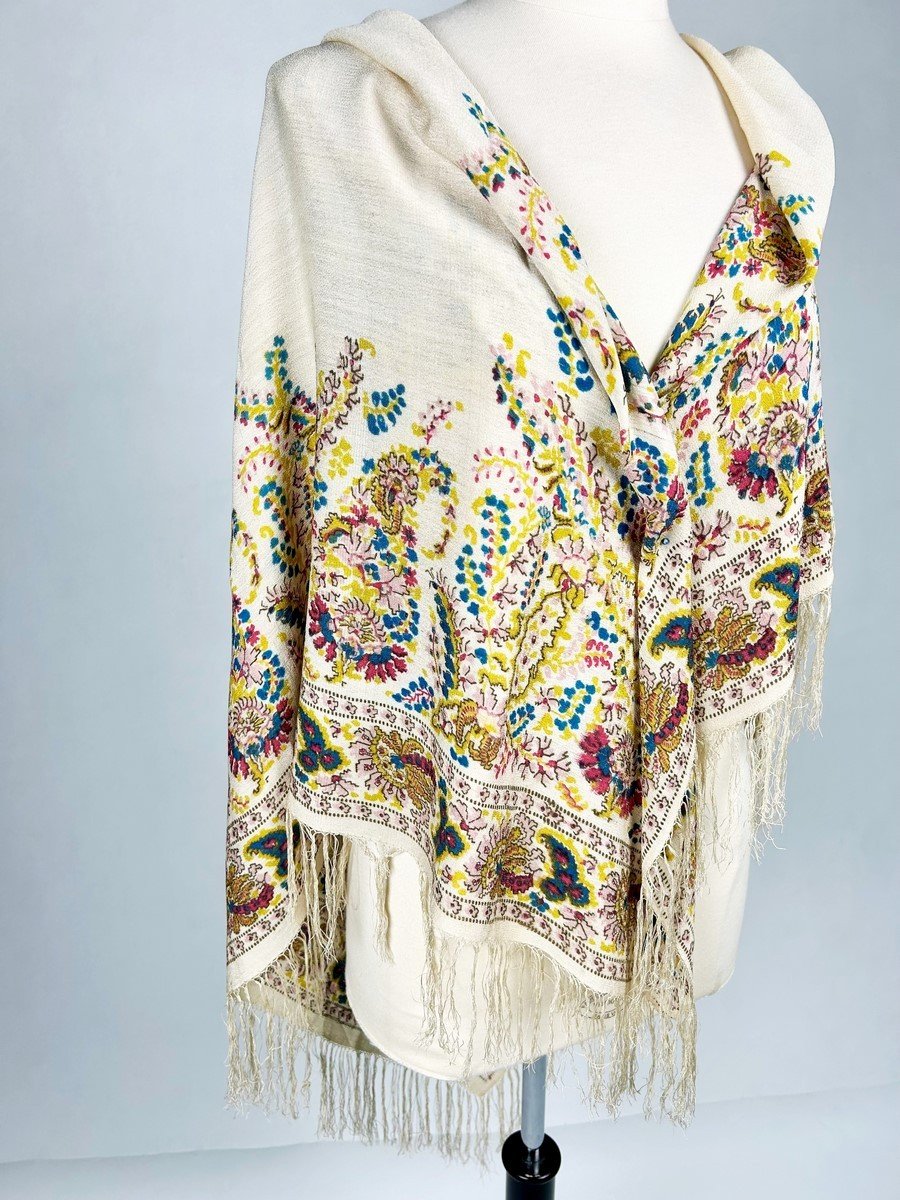 Printed Crepe De Chine Shawl With Palmette Decor - France Or England Circa 1880-1900-photo-2