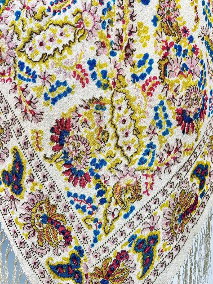 Printed Crepe De Chine Shawl With Palmette Decor - France Or England Circa 1880-1900-photo-3