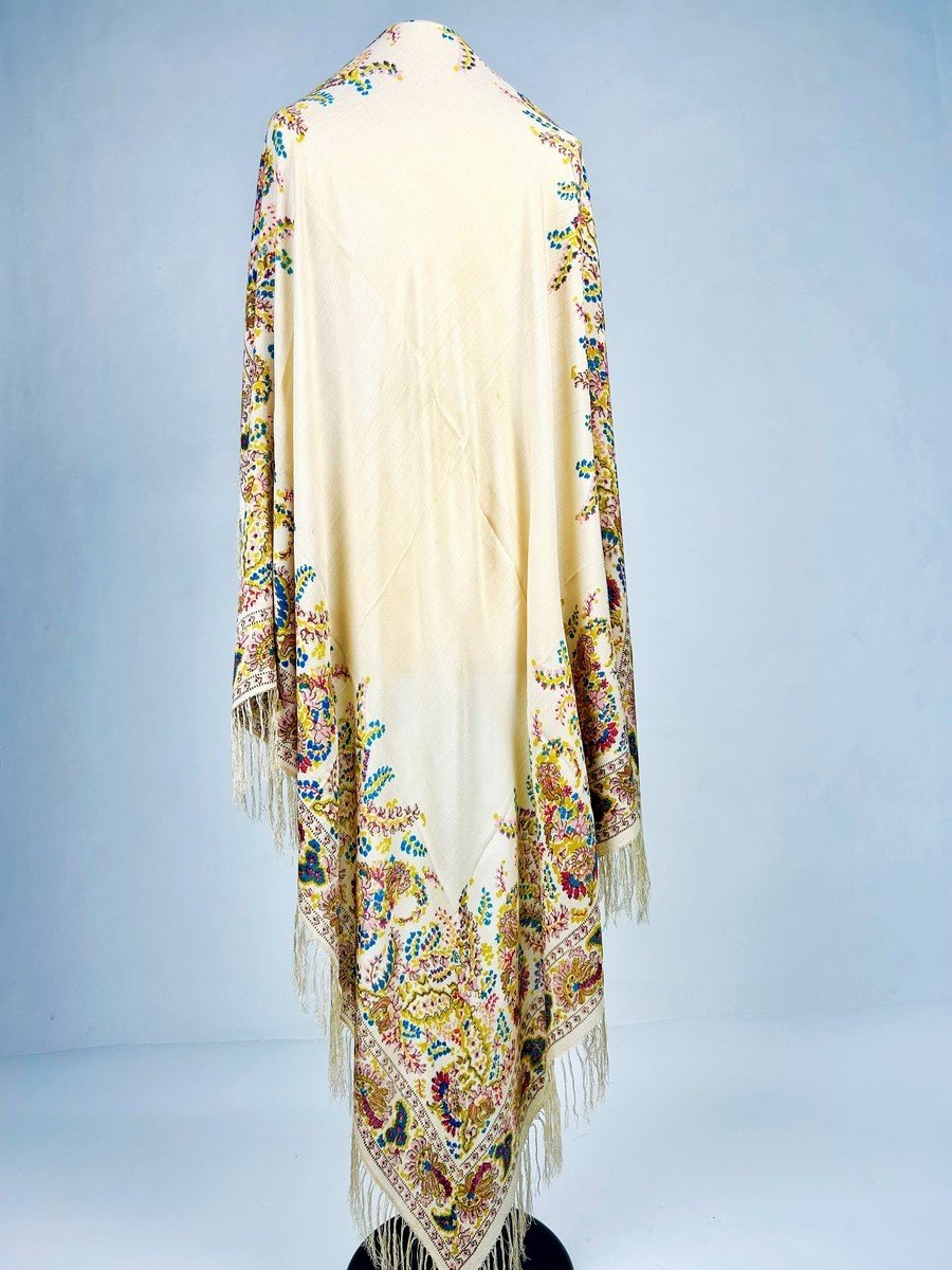Printed Crepe De Chine Shawl With Palmette Decor - France Or England Circa 1880-1900-photo-4